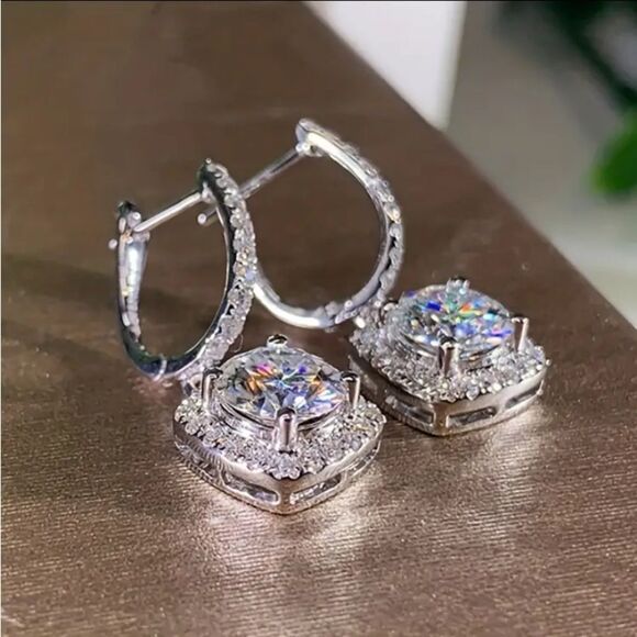 .925 STERLING SILVER PLATED VINTAGE STYLE CRYSTAL ZIRCON EARRINGS - Picture 3 of 8